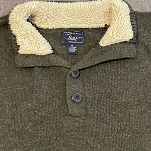GH Bass & Co Men's Size XL 1/4 Button Knit Sweater Green Sherpa Mock Neck Collar